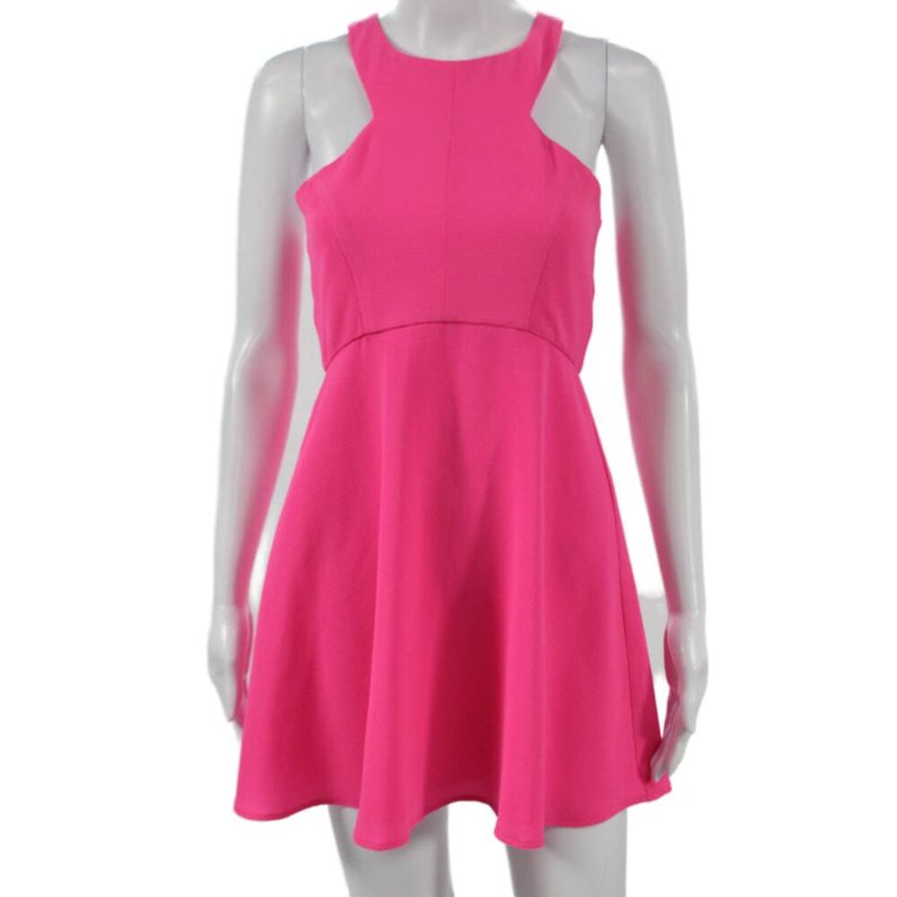 NBD X The Naven Twins Womens Fit & Flare Halter Dress Pink Short Zip Size S